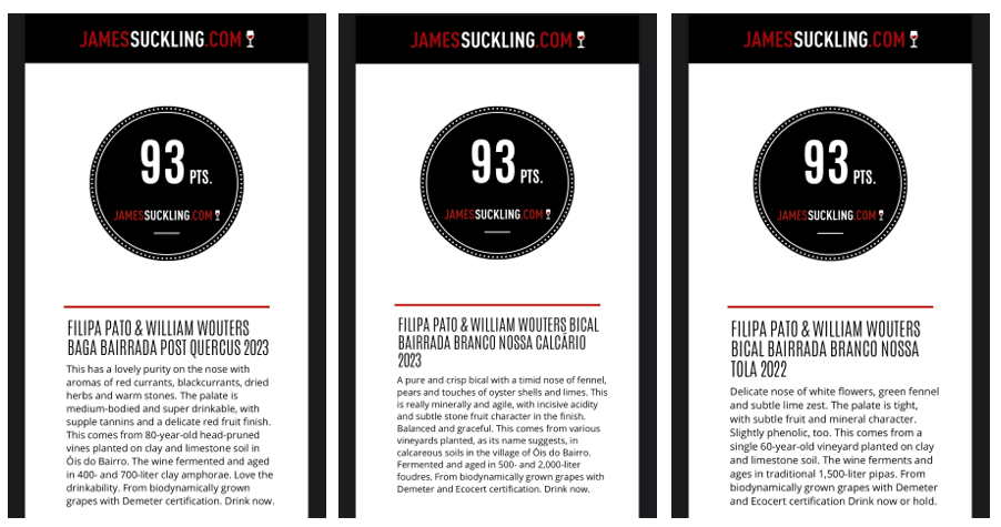 James Suckling: 6 vinhos com 10 pontuações entre 98 e 93